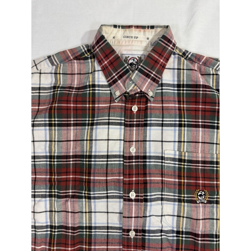 Cinch Mens XL Red Plaid Denim Long Sleeve‎ Button Down Western Cowboy Rodeo READ